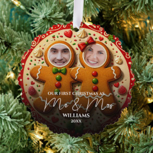 Our First Christmas Mr & Mrs Fun Gingerbread Photo Tree Decoration Card