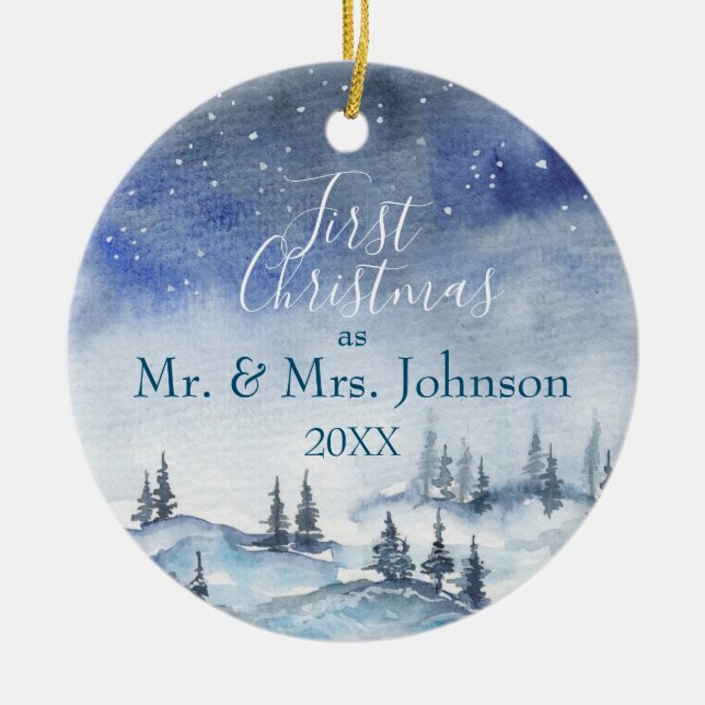 Our First Christmas Mr & Mrs | Married Year Ceramic Tree Decoration (Front)
