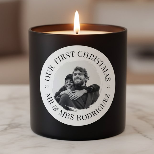 Our First Christmas – Mr & Mrs Round Photo Sticker (Creator Uploaded)