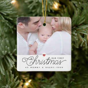 Our First Christmas Mum and Dad 2 Photos Ceramic Ornament