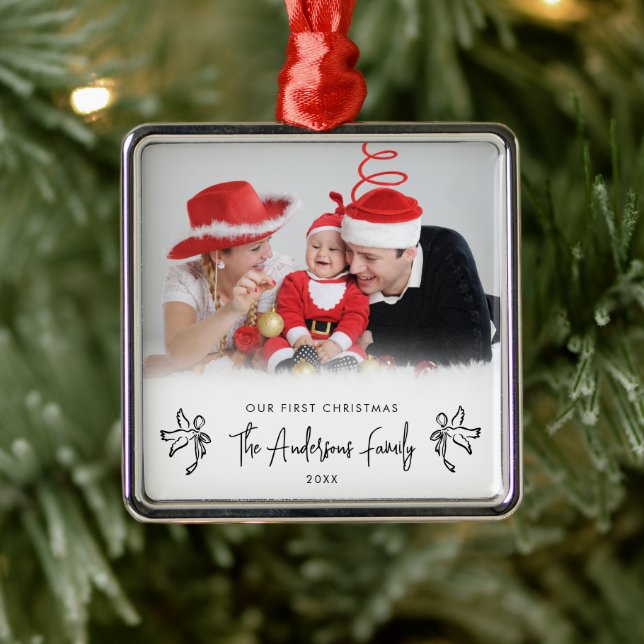 Our First Christmas New Parent Baby's Photo Metal Tree Decoration (Tree)
