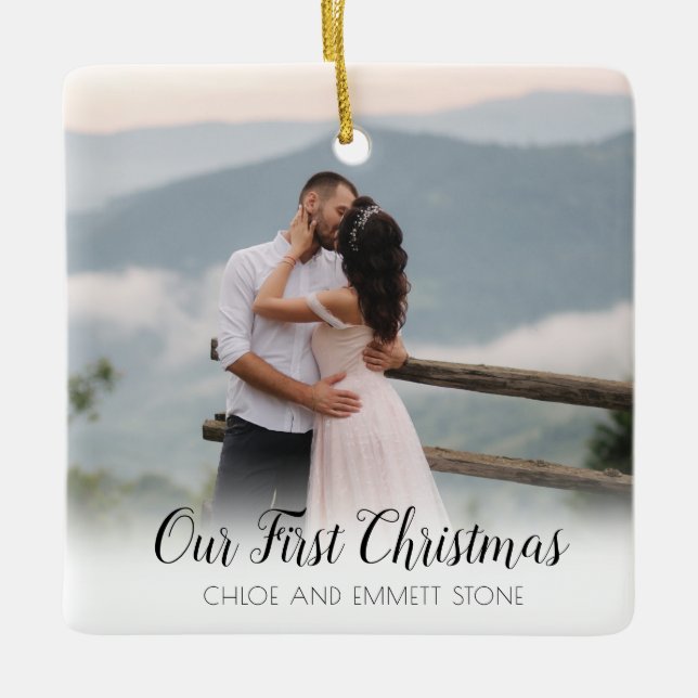 Our First Christmas Newlywed Photo Ceramic Ornament (Front)