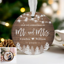 Our First Christmas Newlywed Rustic Wood Pine Tree