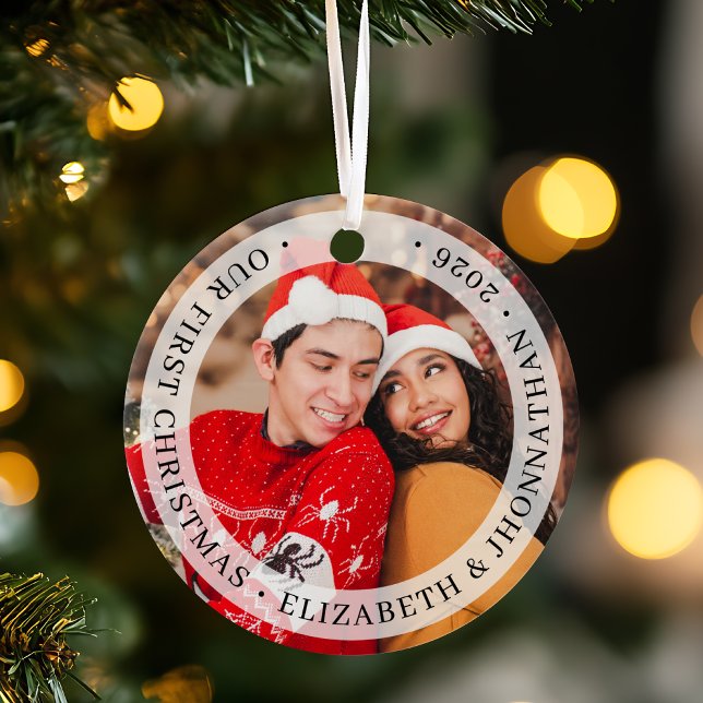Our First Christmas Newlywed Two Sided Photos Ceramic Tree Decoration (Creator Uploaded)