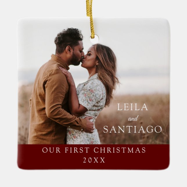 Our First Christmas Newlyweds Photo Ceramic Ornament (Front)