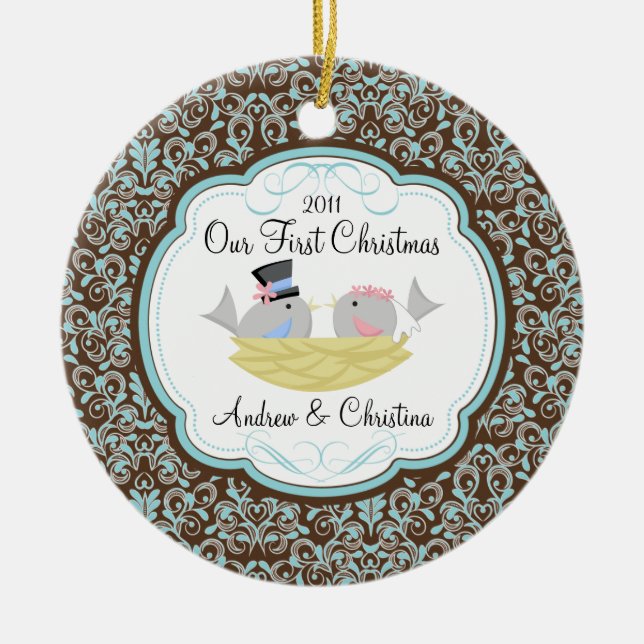 Our First Christmas Ornament Bride Groom Birds (Front)