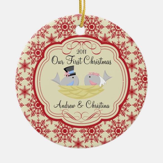 Our First Christmas Ornament Bride Groom Birds (Front)