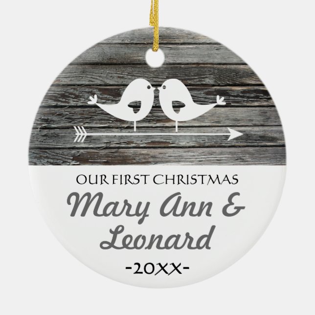 Our first Christmas ornament - love birds - rustic (Back)