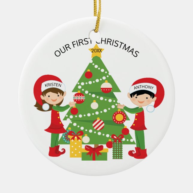 Our First Christmas Personalised Christmas Ceramic Tree Decoration (Front)