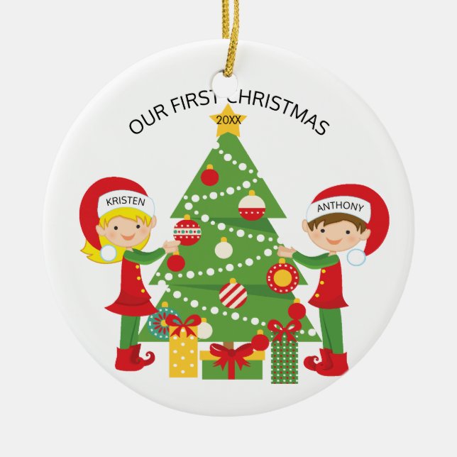 Our First Christmas Personalised Christmas Ceramic Tree Decoration (Front)