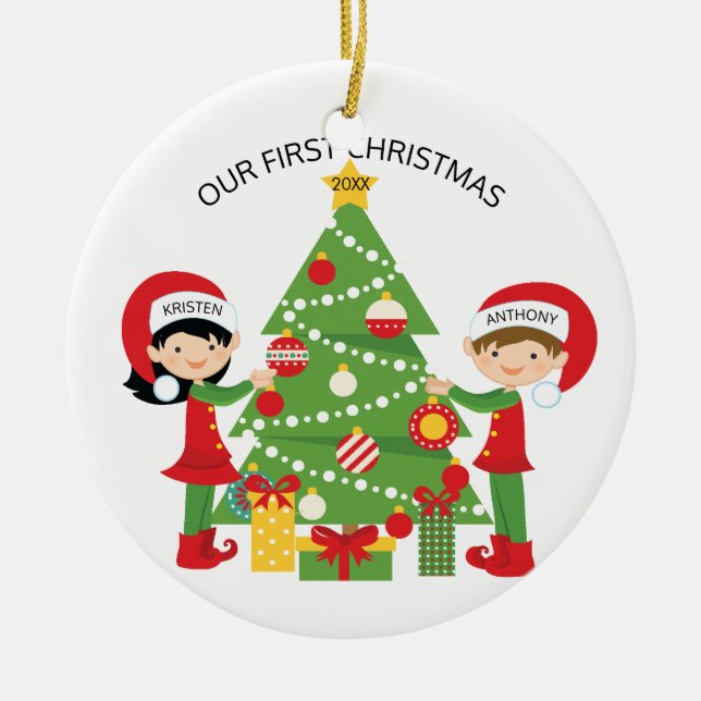 Our First Christmas Personalised Christmas Ceramic Tree Decoration (Front)