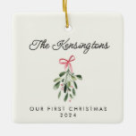 Our First Christmas Personalised Newlywed Photo Ceramic Ornament<br><div class="desc">Celebrate your first holiday season together with the Our First Christmas Personalised Newlywed Custom Photo Ceramic Ornament! Featuring a modern mistletoe painting alongside your favourite photo, this ornament combines romance with a contemporary design, making it a truly special wedding keepsake. Perfect for your own tree or as a thoughtful gift...</div>