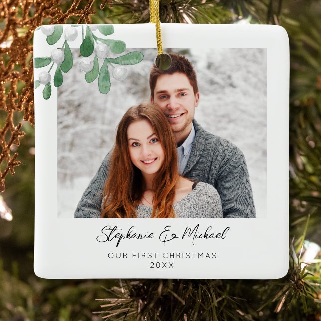 Our First Christmas Photo Ceramic Ornament (Creator Uploaded)