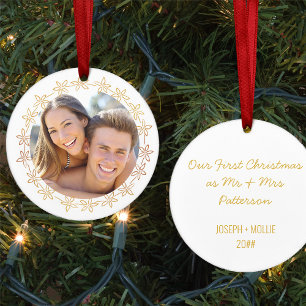 Our First Christmas Photo Gold Flower Frame Ceramic Tree Decoration