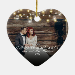 Our First Christmas Photo Mason Jars String Lights Ceramic Tree Decoration