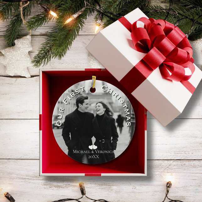 Our First Christmas Photo Personalised Name Year Ceramic Tree Decoration (Creator Uploaded)