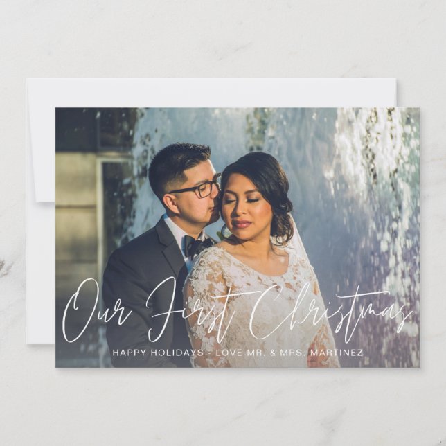 Our First Christmas Photo & Red Plaid Card (Front)