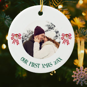 Our First Christmas & Photo, Santa, Personalised Ceramic Tree Decoration