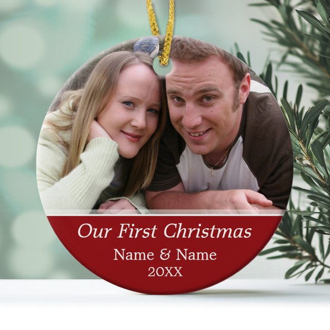 Our First Christmas Photo - Single Sided Ceramic Tree Decoration (Personalized Photo Ornament)
