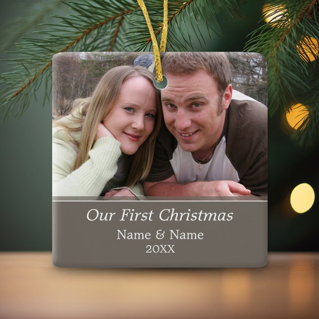 Our First Christmas Photo - Single Sided Ceramic Tree Decoration (Personalized Photo Ornament - Christmas Keepsake)