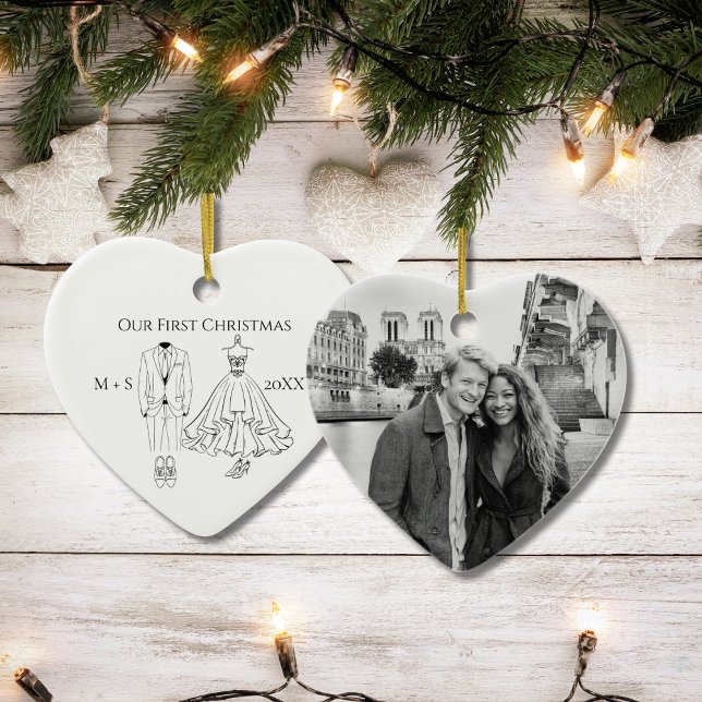 Our First Christmas Photo Wedding Dress Suit Cute Ceramic Tree Decoration (Creator Uploaded)