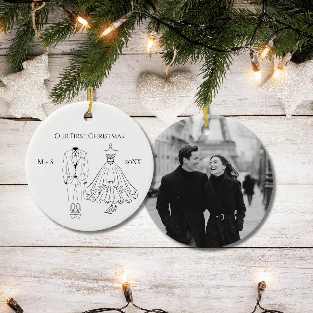 Our First Christmas Photo Wedding Dress Suit Cute Ceramic Tree Decoration (Creator Uploaded)