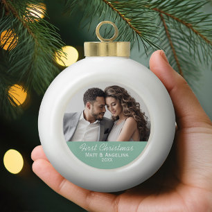 Our First Christmas Photo - Wedding or Engagement Ceramic Ball Christmas Ornament