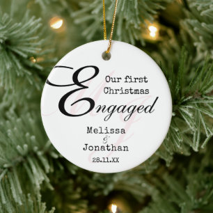 Our first Christmas Pink Modern Minimalist Photo Ceramic Tree Decoration