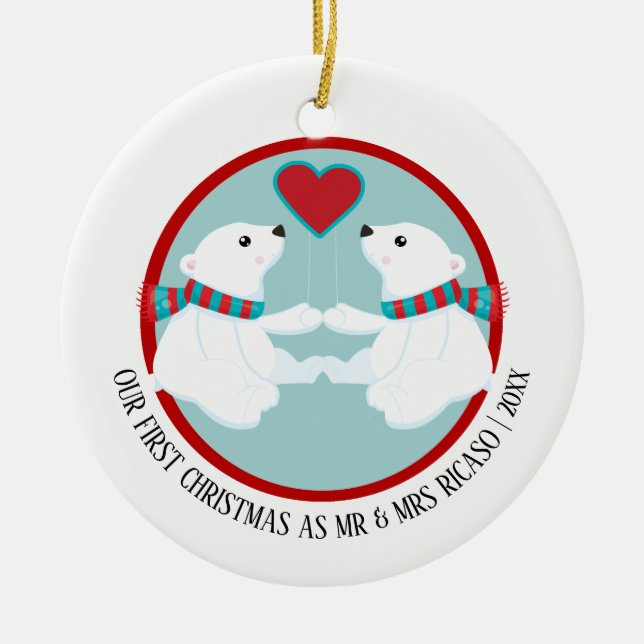 Our First Christmas Polar Bear Personalised Ceramic Tree Decoration (Front)
