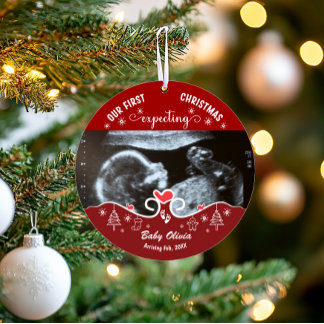 Our First Christmas Pregnant Sonogram Baby Photo  Ornament