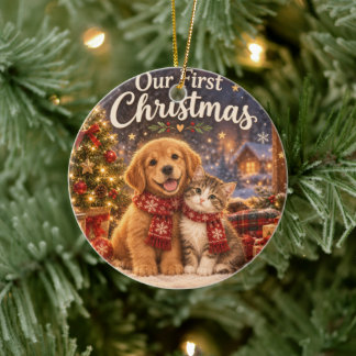 Our First Christmas Puppy and Kitten Ceramic Tree Decoration