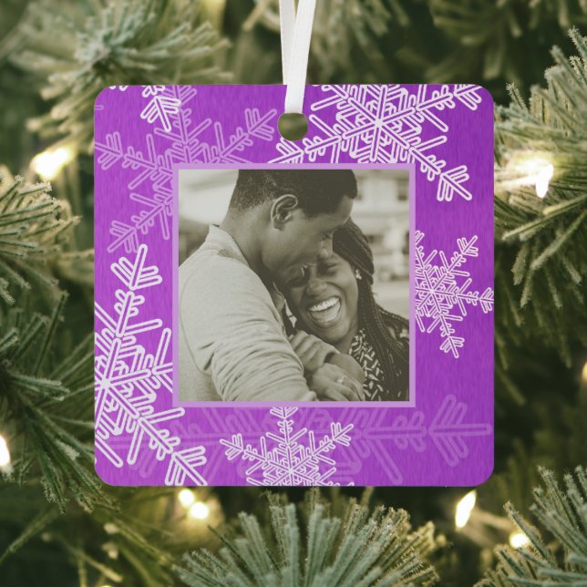 Our First Christmas Purple Snowflakes Minimalist  Metal Tree Decoration (Insitu)