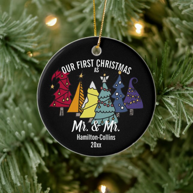 Our First Christmas Rainbow Pride Tree Personalize Ceramic Tree Decoration (Tree)