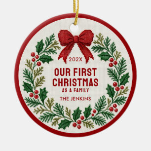 Our First Christmas Red Bow Family Photo Ornament