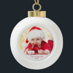 Our First Christmas Red Script Photo Ceramic Ball Christmas Ornament<br><div class="desc">Our First Christmas Red Script Photo Ornament</div>