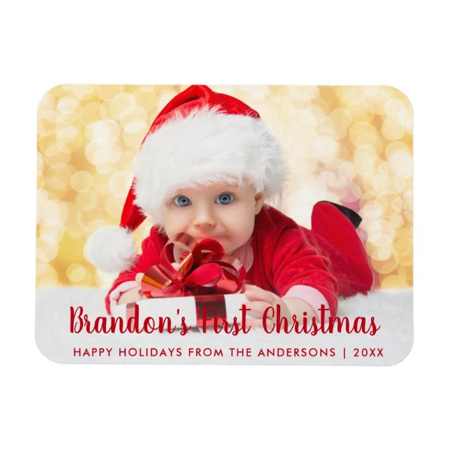Our First Christmas Red Script Photo Magnet (Horizontal)