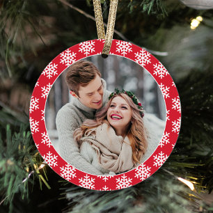 Our First Christmas Red Snowflake Photo Ornament