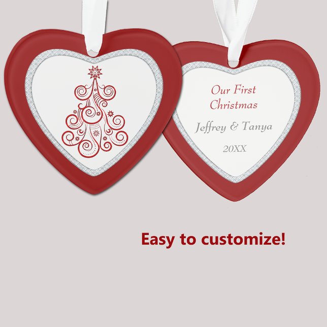 Our First Christmas Red Swirl Holiday Tree Ornament (Creator Uploaded)