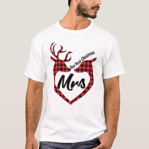 Our First Christmas Reindeer Mrs Mr 2021 Matching  T-Shirt