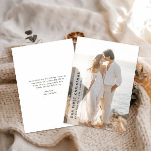 Our First Christmas Romantic Beach Newlywed Photo Holiday Card