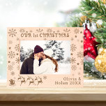 Our First Christmas Santa & Deer Couple's Name 7x5 Etched Frames<br><div class="desc">Our First Christmas Santa & Deer Couple's Name 7x5 Etched Frame. Personalise the text with information.</div>