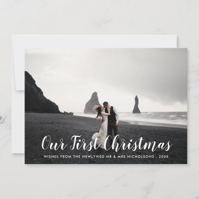 Our First Christmas Script Newlywed Holiday Photo (Front)