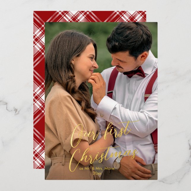 Our First Christmas Script Newlywed Name Tartan Ho (Front/Back)
