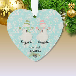 Our First Christmas Snowman Couple Heart Ornament