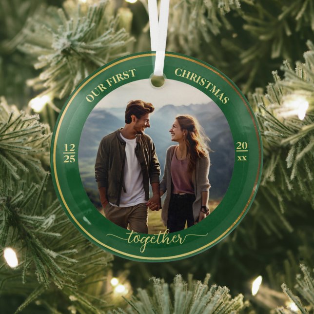 Our First Christmas Together 1 Photo Gold Frame Glass Tree Decoration (Insitu)