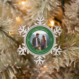 Our First Christmas Together 1 Photo Gold Frame Snowflake Pewter Christmas Ornament