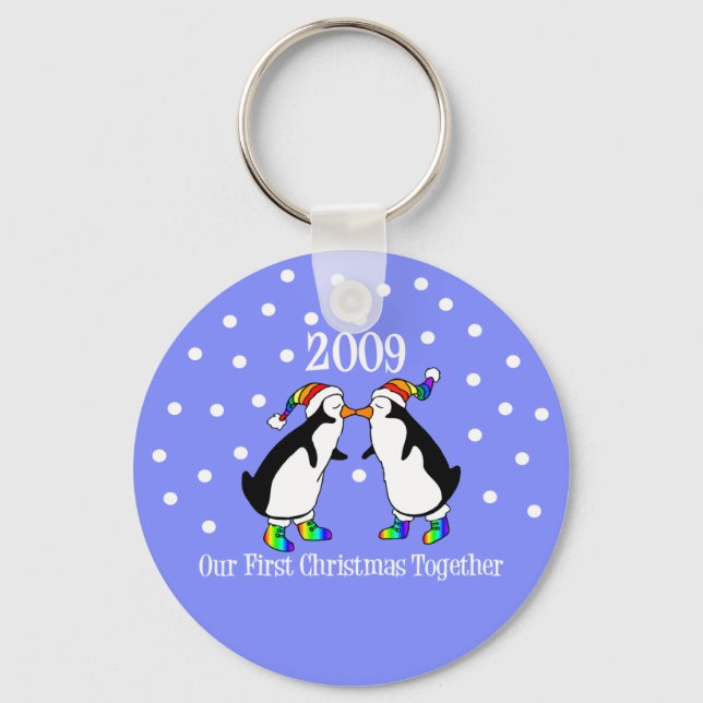 Our First Christmas Together 2009 (GLBT Penguins) Key Ring (Front)