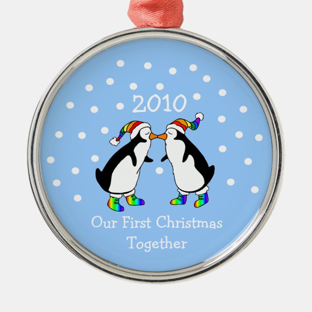 Our First Christmas Together 2010 (GLBT Penguins) Metal Tree Decoration (Front)