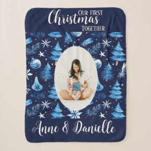 Our first Christmas together Baby Mother Blue Sherpa Blanket