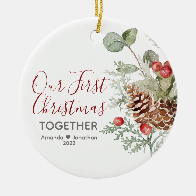 Our First Christmas Together Christmas Floral Ceramic Tree Decoration (Front)
